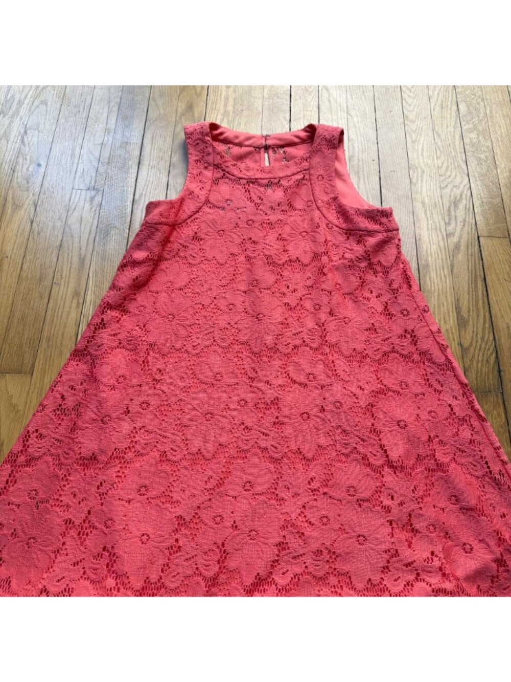Donna Morgan Size 6 Coral Pink Sleeveless Tent Lace Overlay Trapeze Mini Dress - Picture 4 of 15
